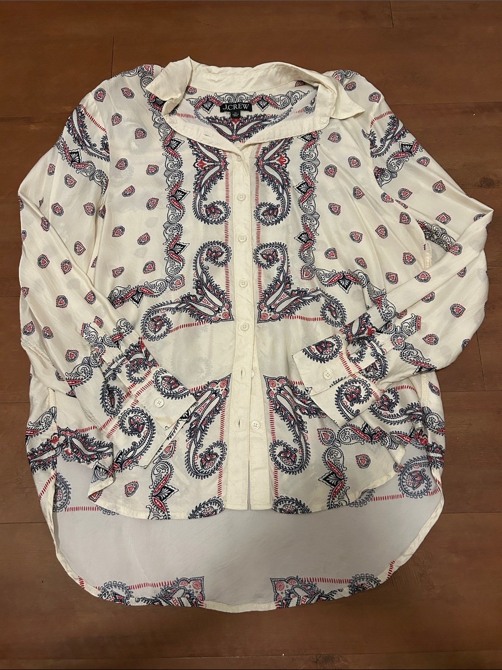 J. Crew Cream Button-Down Shirt with Navy and Red Paisley